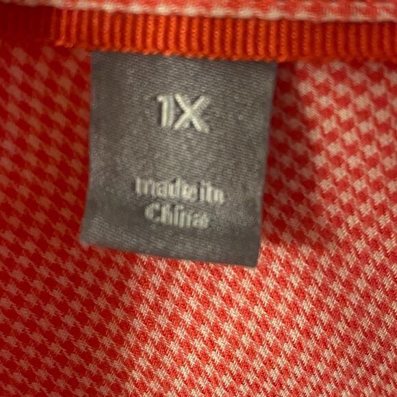 Red and White Gingham Checked Lightweight Button Down Womens Top Size 1X - Picture 5 of 5